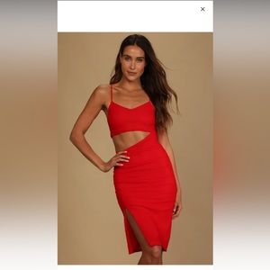 Lulu’s Cutting Loose Red Ruched Cutout Bodycon Dress size L